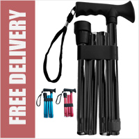 TAMAKA® Premium 4-Part Folding Adjustable Metal Aluminium Metallic Compact Walking Stick Soft Grip Gel Handle – 33.5” – 37.5”